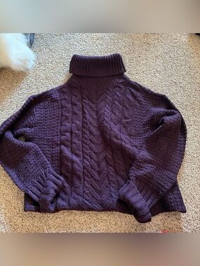 RD Style Cable Knit Turtleneck Sweater - Plum